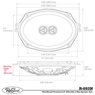 6"x9" 3-Way Premium Ultra-thin Dodge Ram 3500 Front Door Replacement Speakers