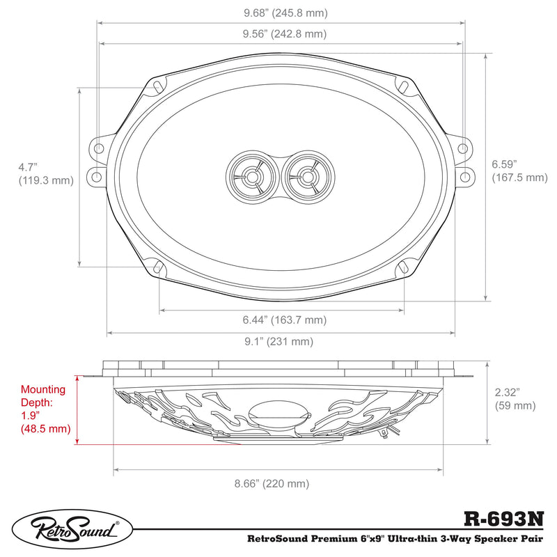 6"x9" 3-Way Premium Ultra-thin Dodge Ram 1500 Front Door Replacement Speakers