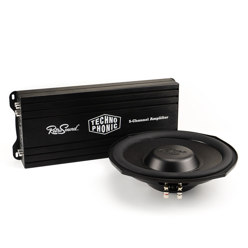 Technophonic 5-Channel Amplifier + R-TW84 Shallow-Mount Subwoofer Bundle