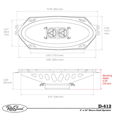 Standard Series Dash Replacement Speaker for 1965-68 Chevrolet Impala with No Factory Air-RetroSound
